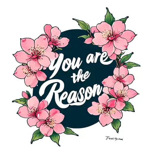You Are The Reason Quote Tattoo With Small Cherry Blossom Detail