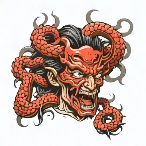 Severed Medusa Head With Bloody Bandaged Eyes Neo Traditional Style