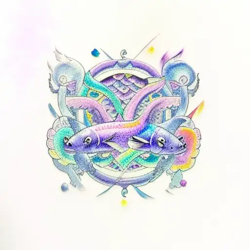 Purple And Blue Pastel Watercolor Alpha And Beta Fish Drawing