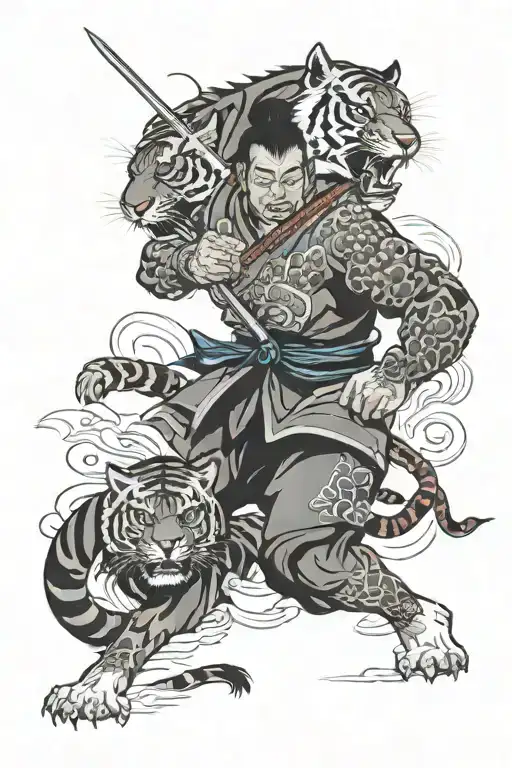 Warrior Fighting A Tiger