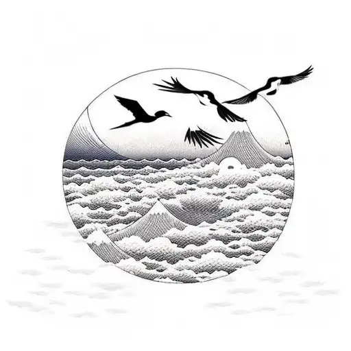 A Peaceful Beach Landscape At Sunset With Sea Birds Flying Overhead