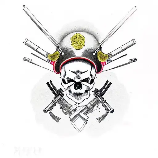 A Skull With Crossed Rifles And A Military Helmet