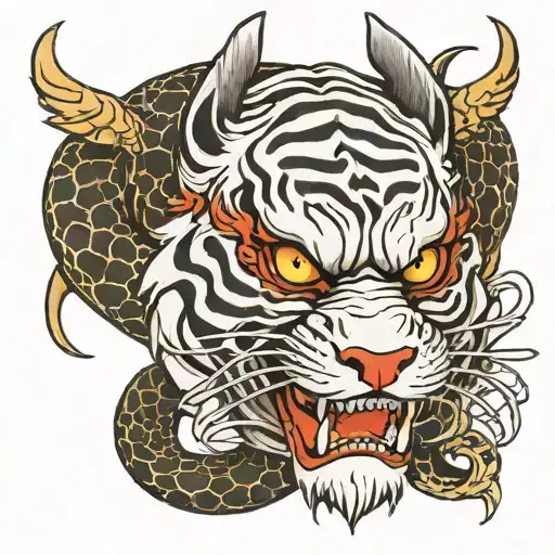 Dragon Hennya Mask Katana And White Tiger