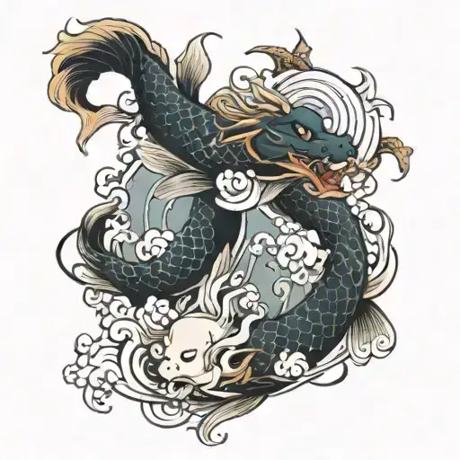 Yin Yang Dragon Koi Fish Swimming