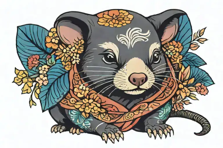 Animal Mole Tatoo With A Colorful Japanese Robe With A Medium Sized Nose