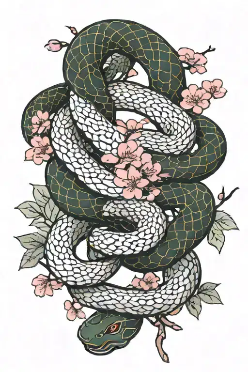 Cherry Blossom Tree Japanese Snake Intertwined