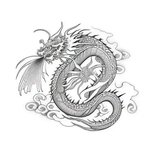 Japanese Dragon With Red Spider Lily Flowers Sleeve