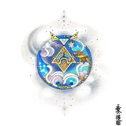 A Celestial-themed Tattoo Combining The Symbols Of Gemini And Sagittarius In A Unique Design