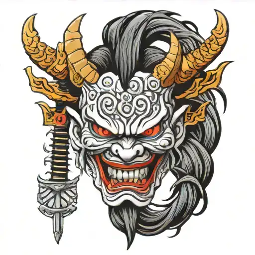 Oni Mask With Katana Slicing
