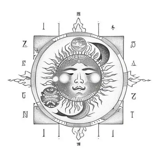 Libra Scales As A Tree With The Sun On One Side And The Moon On The Other Side