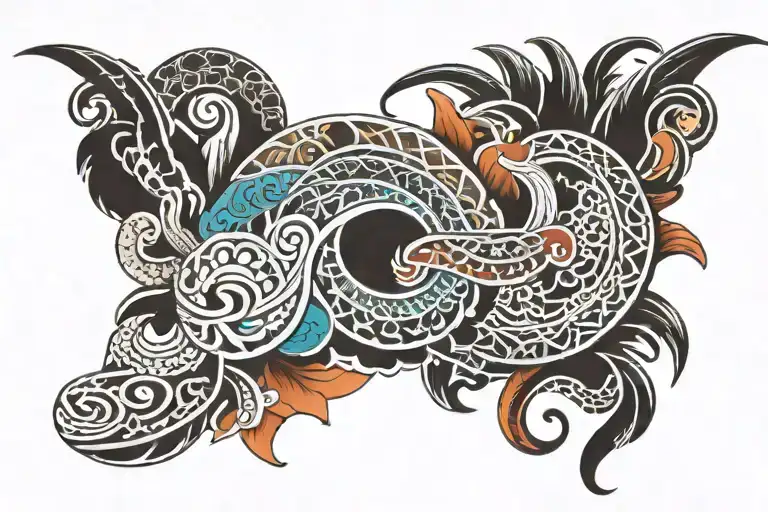 Polynesian Thigh Tattoo With Color