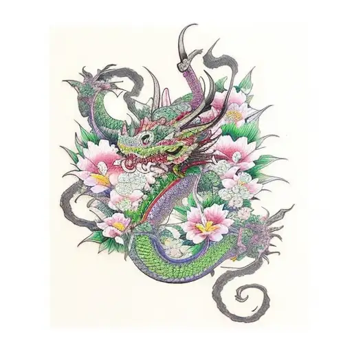 Dragon Con Flores De Cerezo Y Colibris