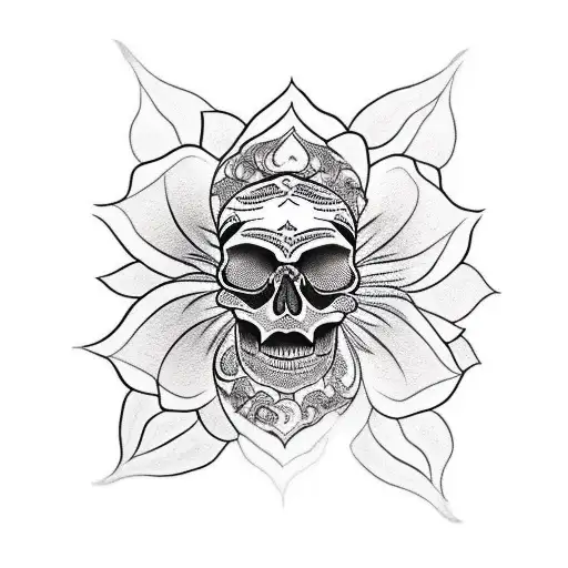 Beautiful Skull W Lotus Flower