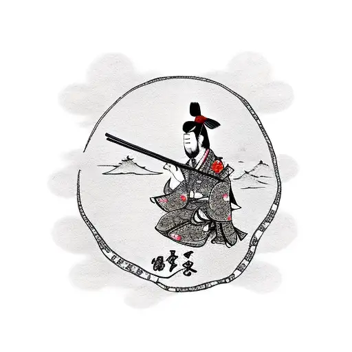 Samurai Sitting On A Sakura Tree Smoking A Pipe