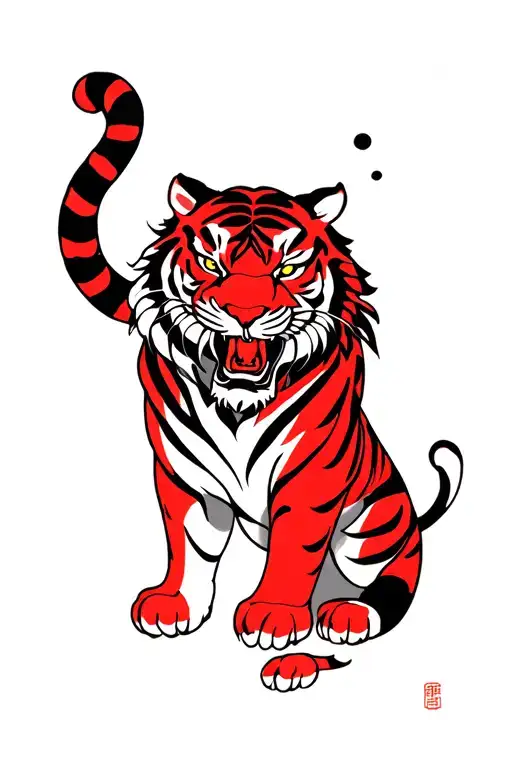 Traditional Japanese Tiger Red Ink