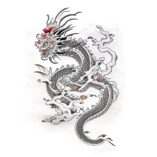 Japanese Dragon Wrapped Around Samurai Sword
