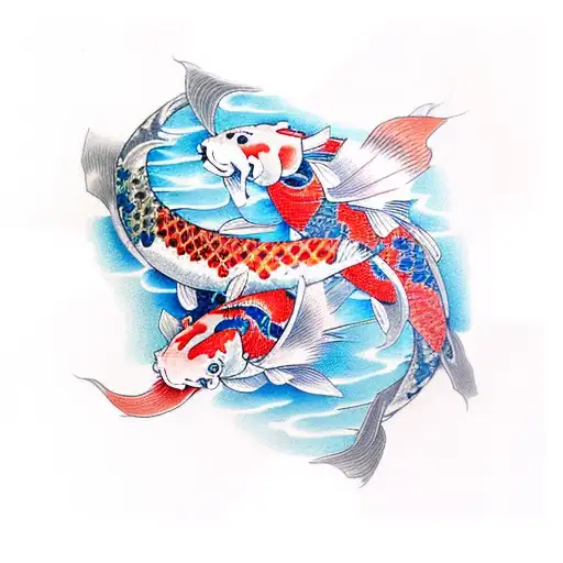 Two Koi Fish Circling Around Each Other Merging Into A Dragon