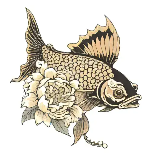 Fish And Peonies And Leaves