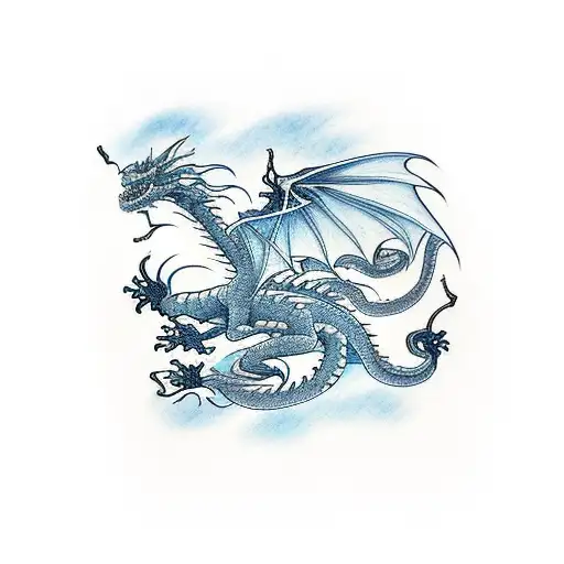 Dragon Flyging Around A Katana