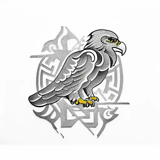 A Detailed Tattoo Of A Majestic Eagle Intertwined With Traditional Aztec Symbols