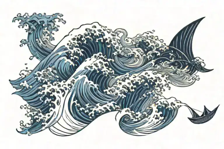 Japannese Wave With Paper Boat