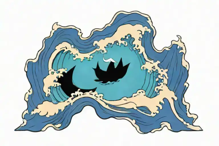 Japannese Wave With Paper Boat