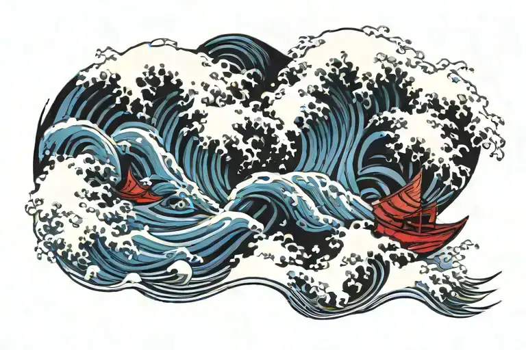 Japannese Wave With Paper Boat