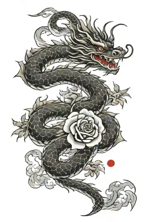 Chinese Dragon And Rose Wrapped