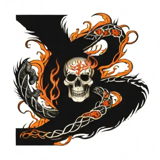 Flaming Snake Inside A Human Skeleton