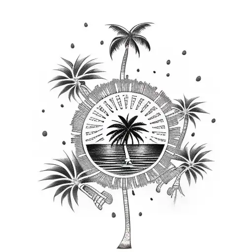 Palm Tree And Beach And Sun