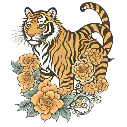 Tiger With Flowers