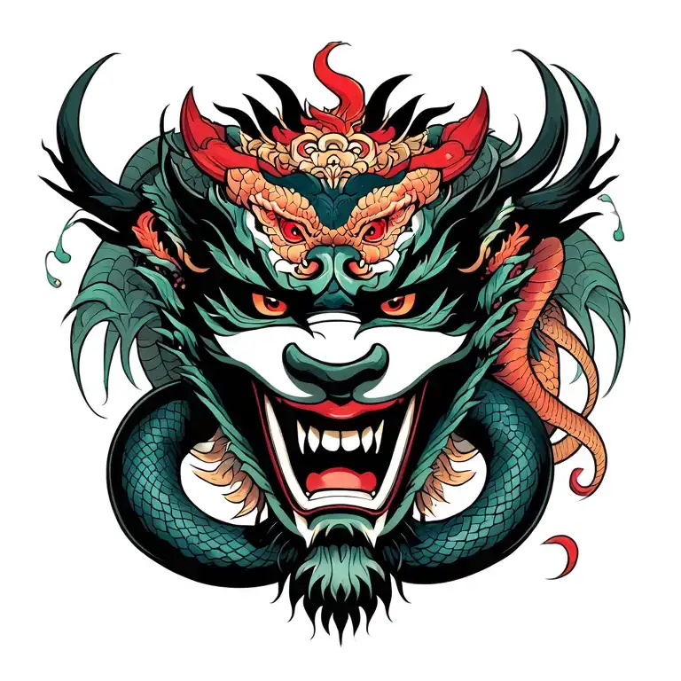 Irezumi Style Tattoo Hannya Mask With Snake And A Dragon