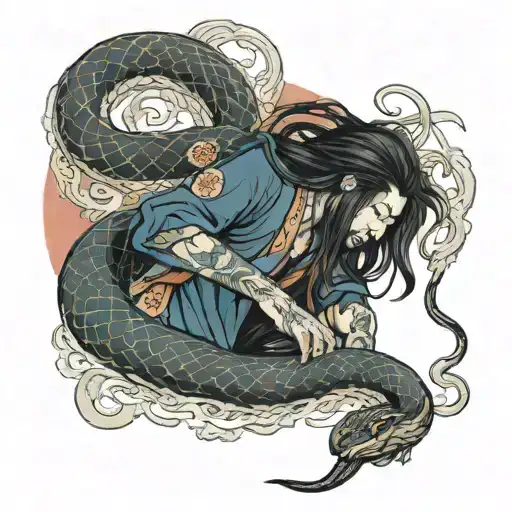 Tall Skiny Man With Long Hair And Big Snake