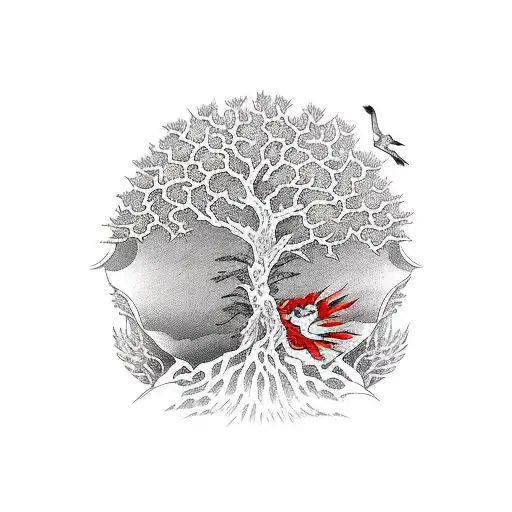 Wilting Tree Of Life With A Hawk