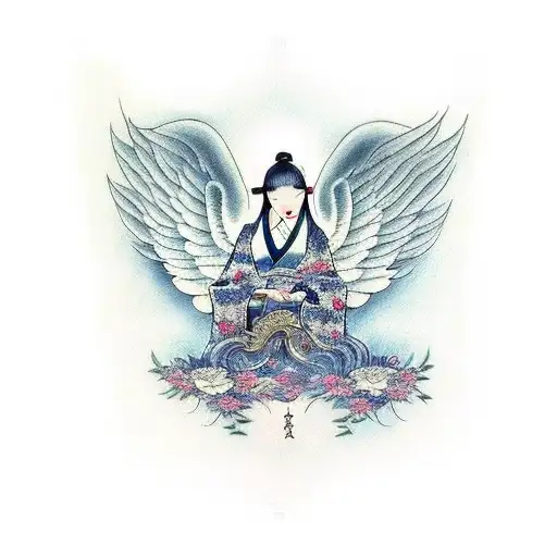 Beautiful Females With Angel Wings Playing The Harp In Heaven