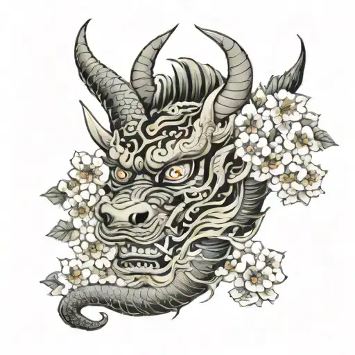 Hennya Mask With A Chinese Dragon And Cherry Blossom Wrapped