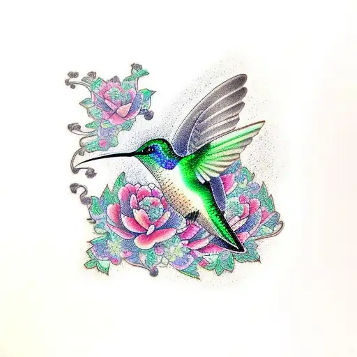 A Hummingbird With Four Butterflies Is Different Sizes