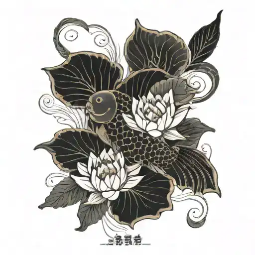 Coi Fish With Lotus Flower
