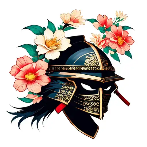 Samurai Helmet With Flowers Surrounding