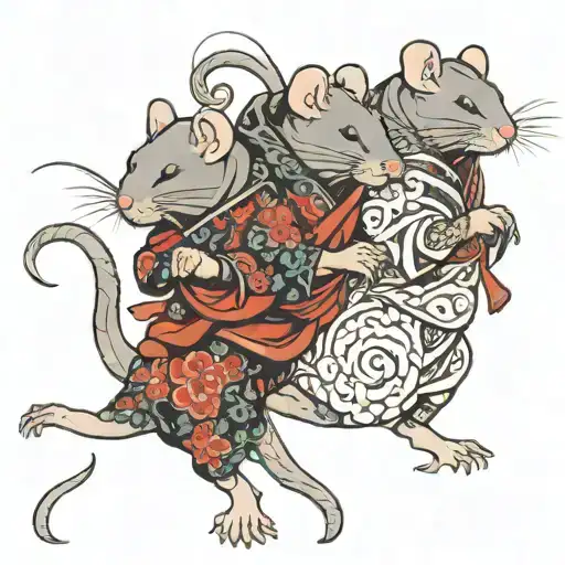 Four Rats Dancing In Line