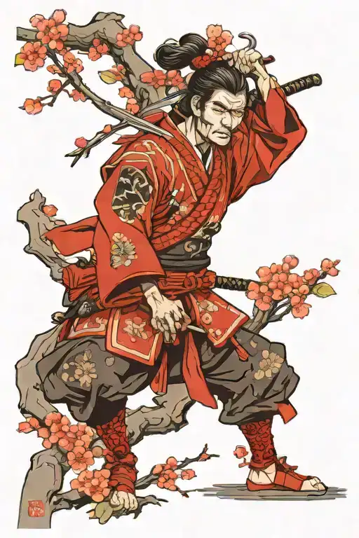 Samurai On A Japanese Cherry Tree