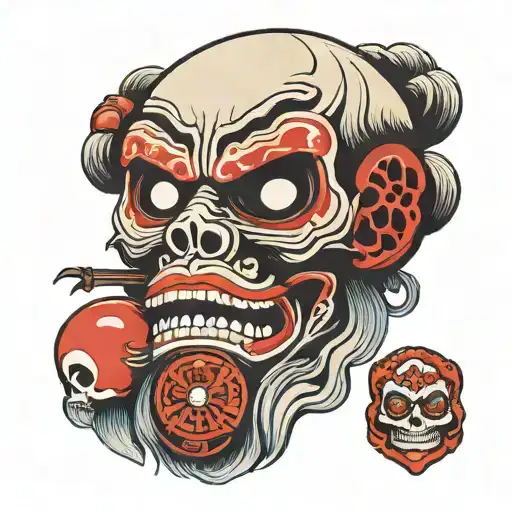Daruma Doll And Skull