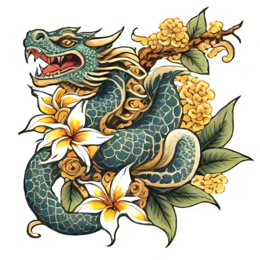 Plumeria Flower With Dragon