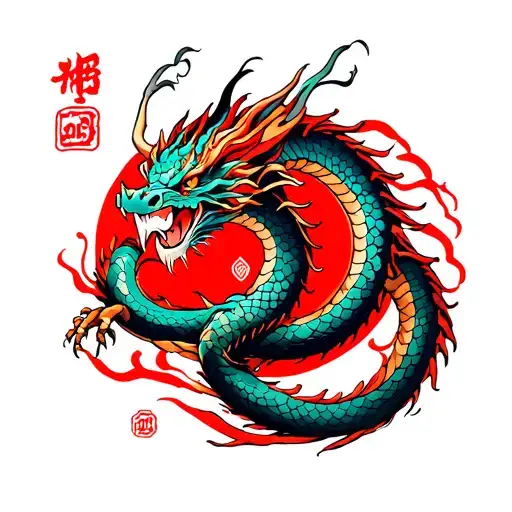 Dragon Spiralling Leg Surround By Red