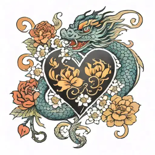 Dragon Flowers Hearts