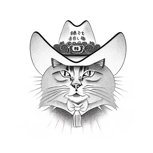 Black Cat With A Cowboy Hat