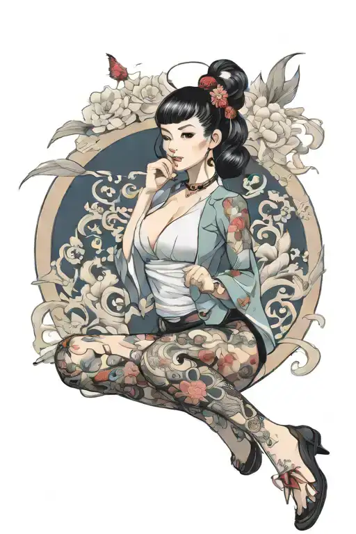 Pinup Girl Sexy No Border Black Hair Full Body