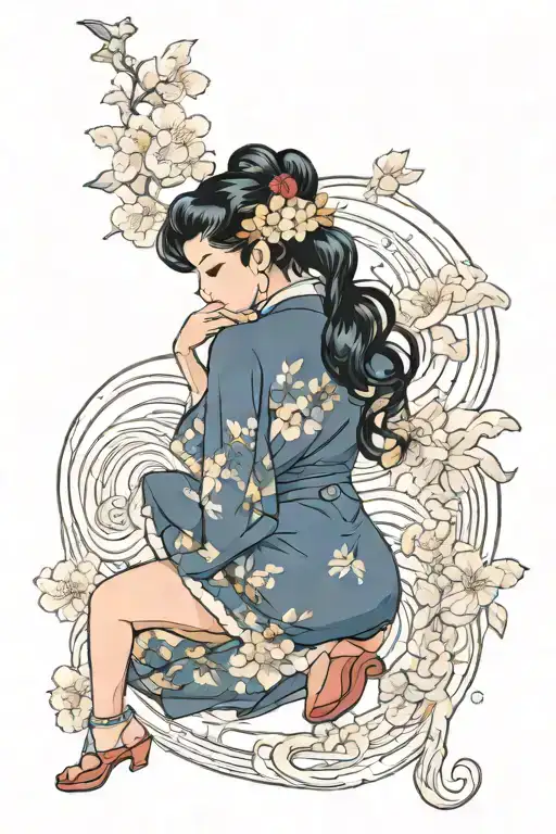 Pinup Girl Sexy No Border Black Hair Full Body