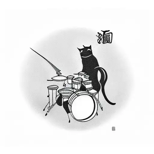 Cat Silhouette Playing Drums