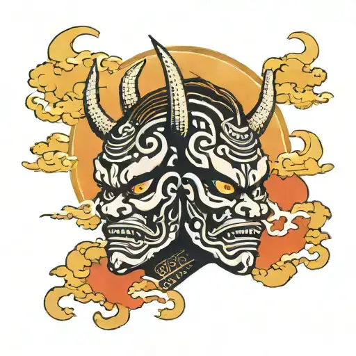 Japanese Oni Mask Admiring A Sunset